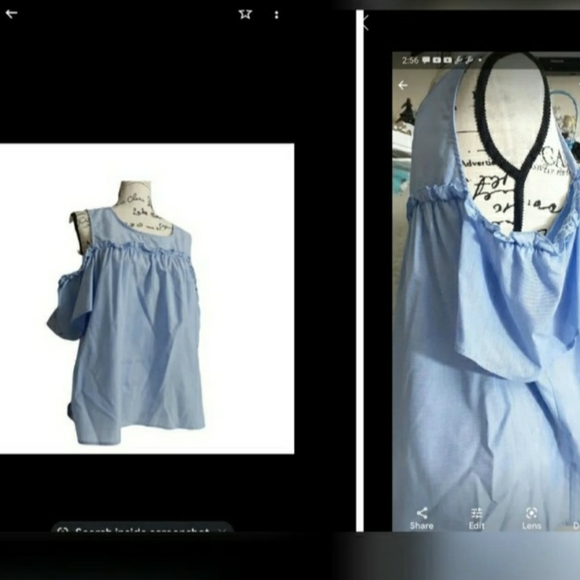 Womens sz XXL blue white pinstripe no comment could shoulder top - Picture 5 of 7